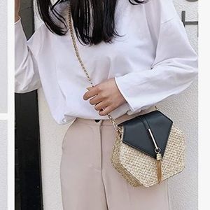 Woven Straw Patent Leather Bag